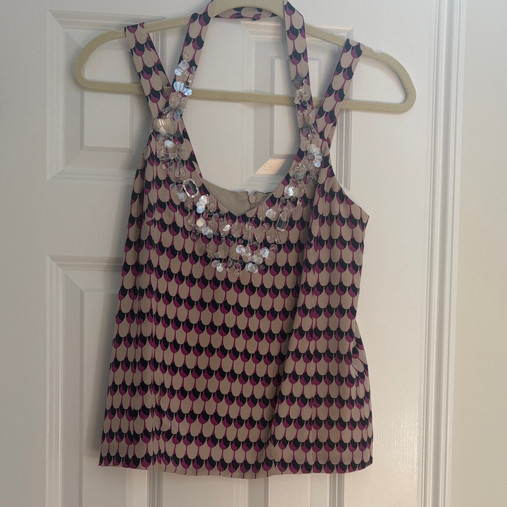 Nanette Lepore Silk Top with Crystal Embellishments